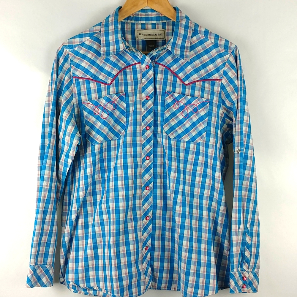 Bit & Bridle Blue Plaid Button Down Shirt